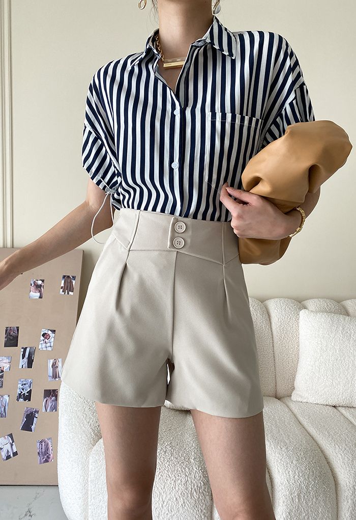 Buttoned High Waist Shorts in Ivory