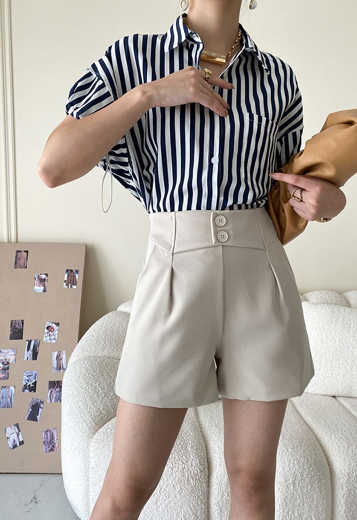 Buttoned High Waist Shorts in Ivory