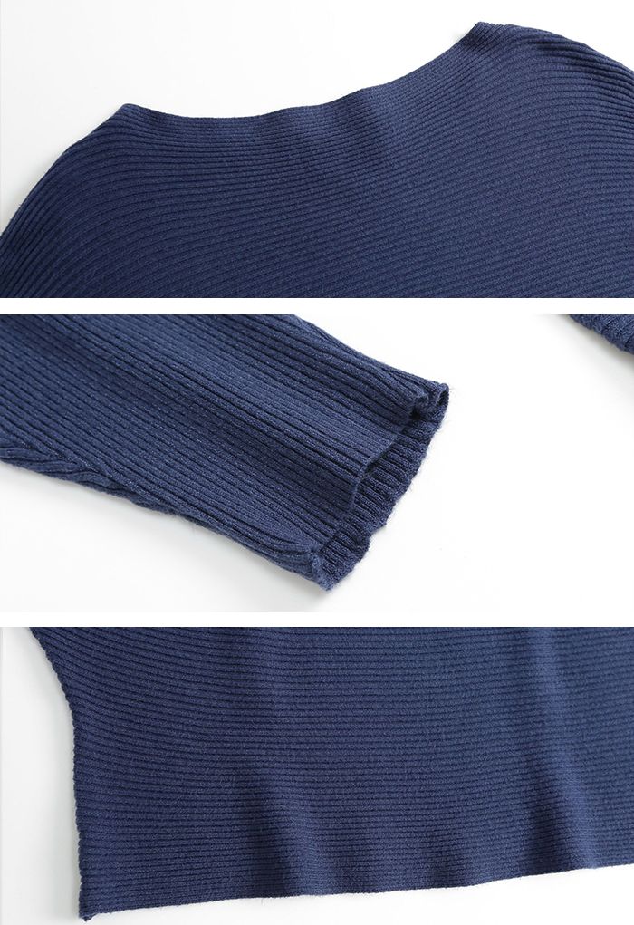 Boat Neck Batwing Sleeves Knit Top in Navy - Retro, Indie and Unique ...