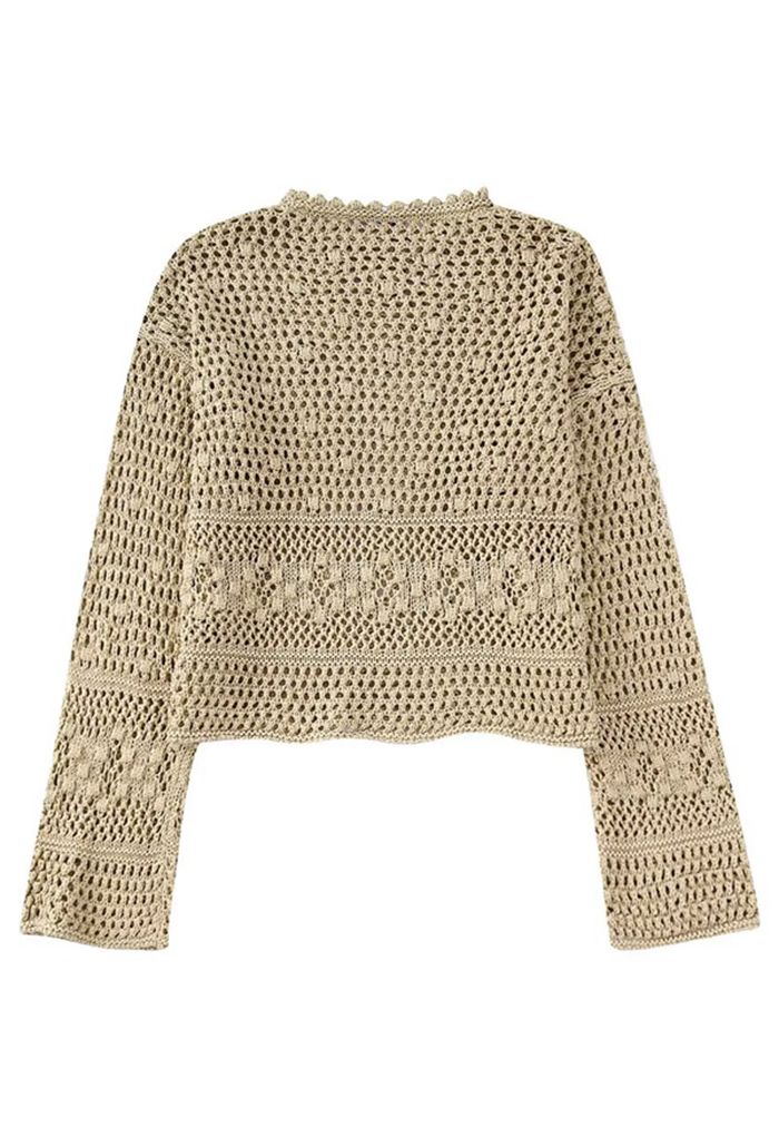 Hollow Out Dot Embossed Knit Crop Top