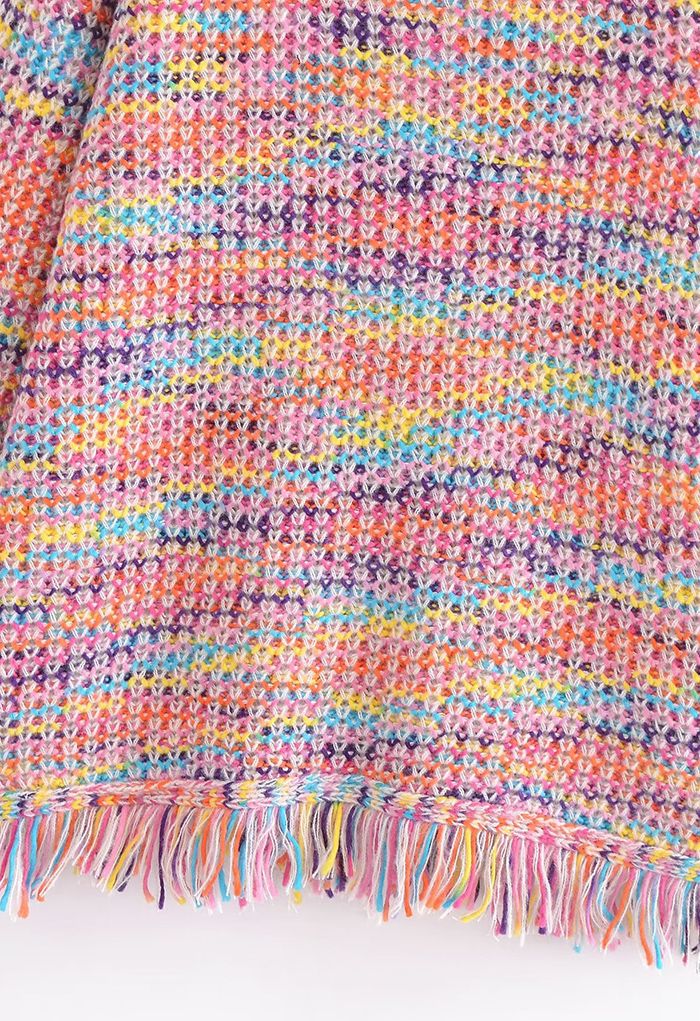 Rainbow Mix-Knit Fringed Cardigan