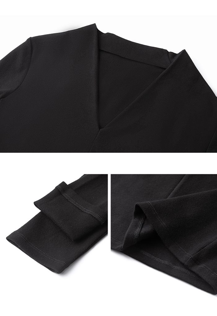 Elegant V-Neck Soft Fitted Top in Black
