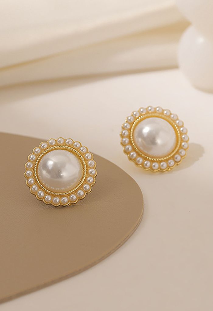 Floral Pearl Trim Golden Earrings One-Size