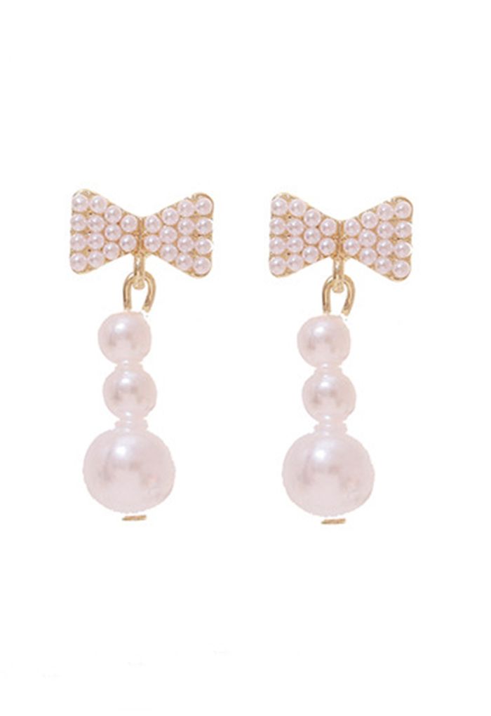Bowknot Shape Pearl Drop Earrings - Retro, Indie and Unique Fashion