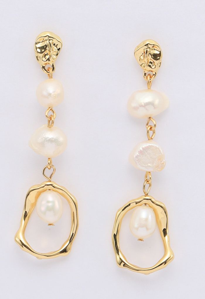 Geometric Freshwater Pearl Drop Earrings - Retro, Indie and Unique Fashion
