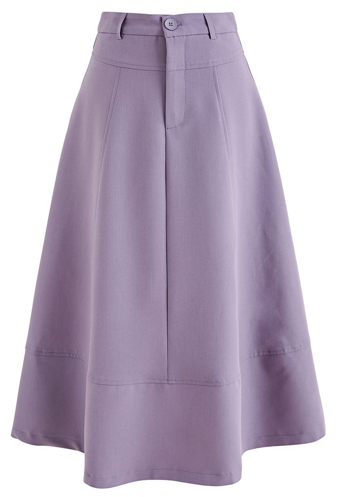 High-End Flare Hem Midi Skirt in Lilac - Retro, Indie and Unique Fashion