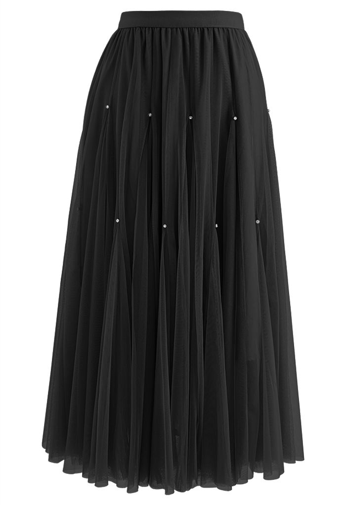 Crystal Embellished Solid Color Tulle Skirt in Black - Retro, Indie and ...