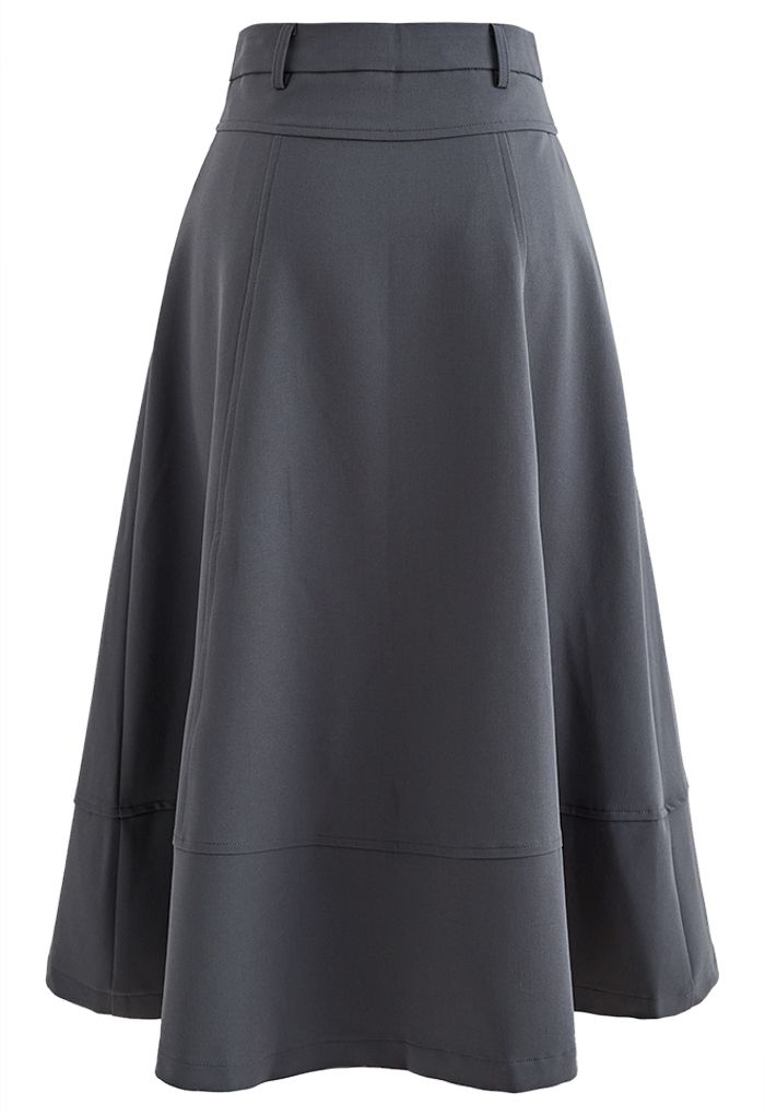 High-End Flare Hem Midi Skirt in Grey