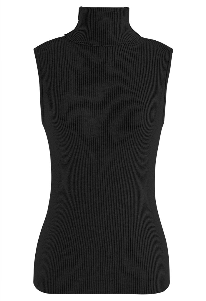 Turtleneck Soft Knit Sleeveless Top in Black - Retro, Indie and Unique ...