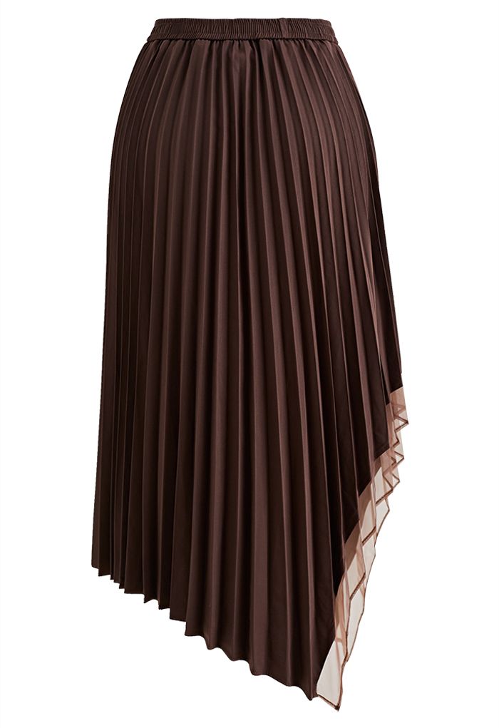 Asymmetric Organza Panelled Pleated Midi Skirt in Brown - Retro, Indie ...