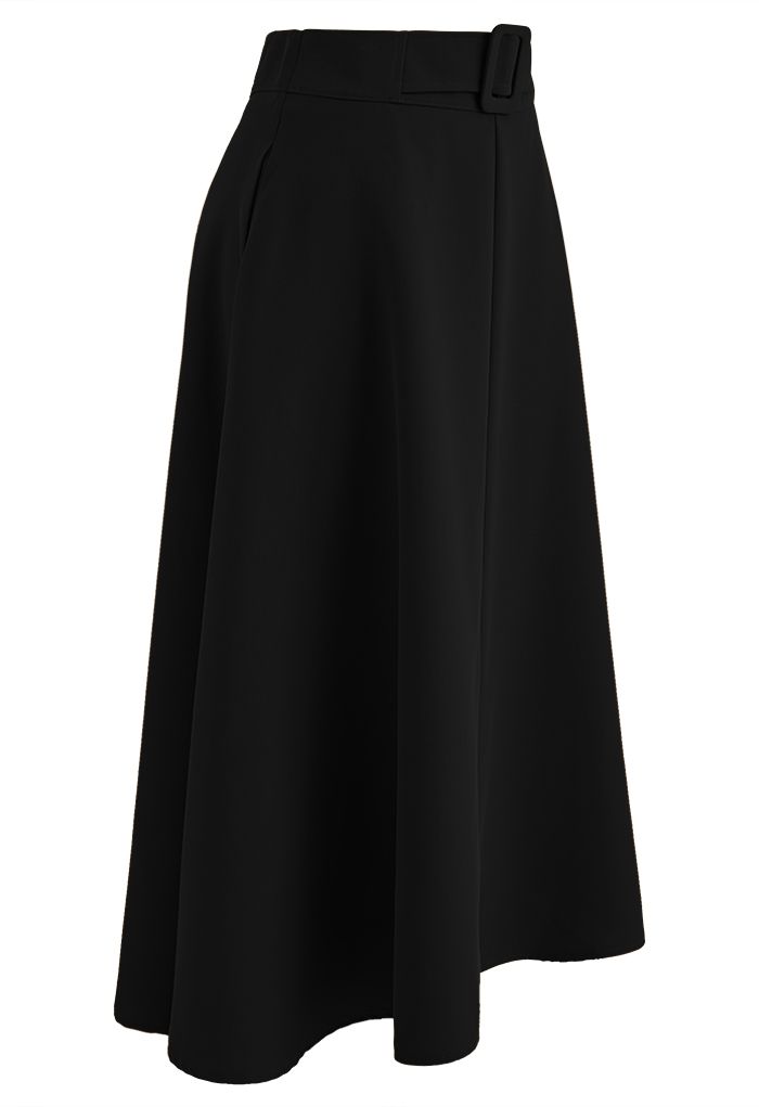 Fake Belt Casual A-Line Midi Skirt in Black - Retro, Indie and Unique ...