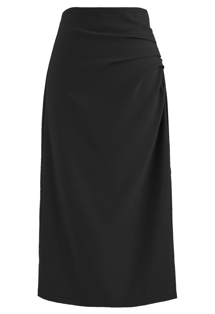 Side Ruched Slit Hem Pencil Skirt in Black - Retro, Indie and Unique ...