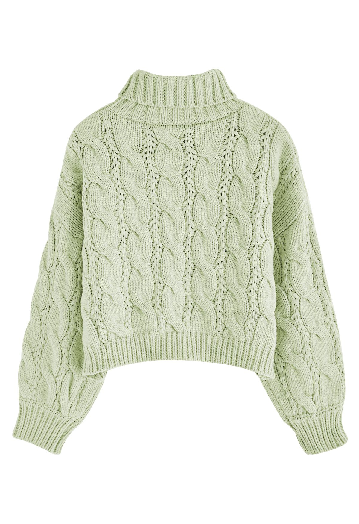 Turtleneck Braid Knit Crop Sweater in Pea Green