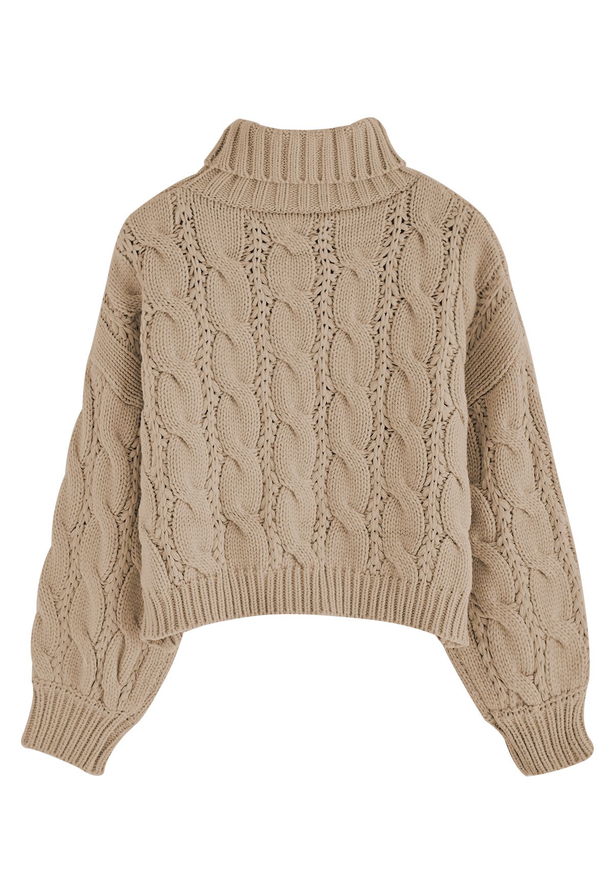 Turtleneck Braid Knit Crop Sweater in Brown