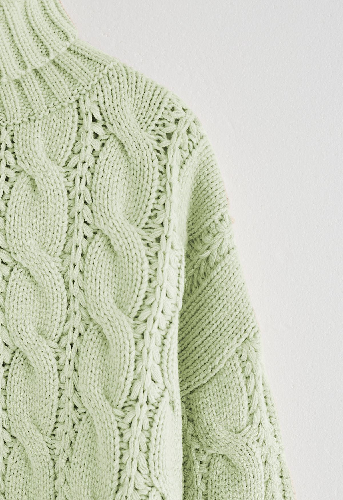Turtleneck Braid Knit Crop Sweater in Pea Green