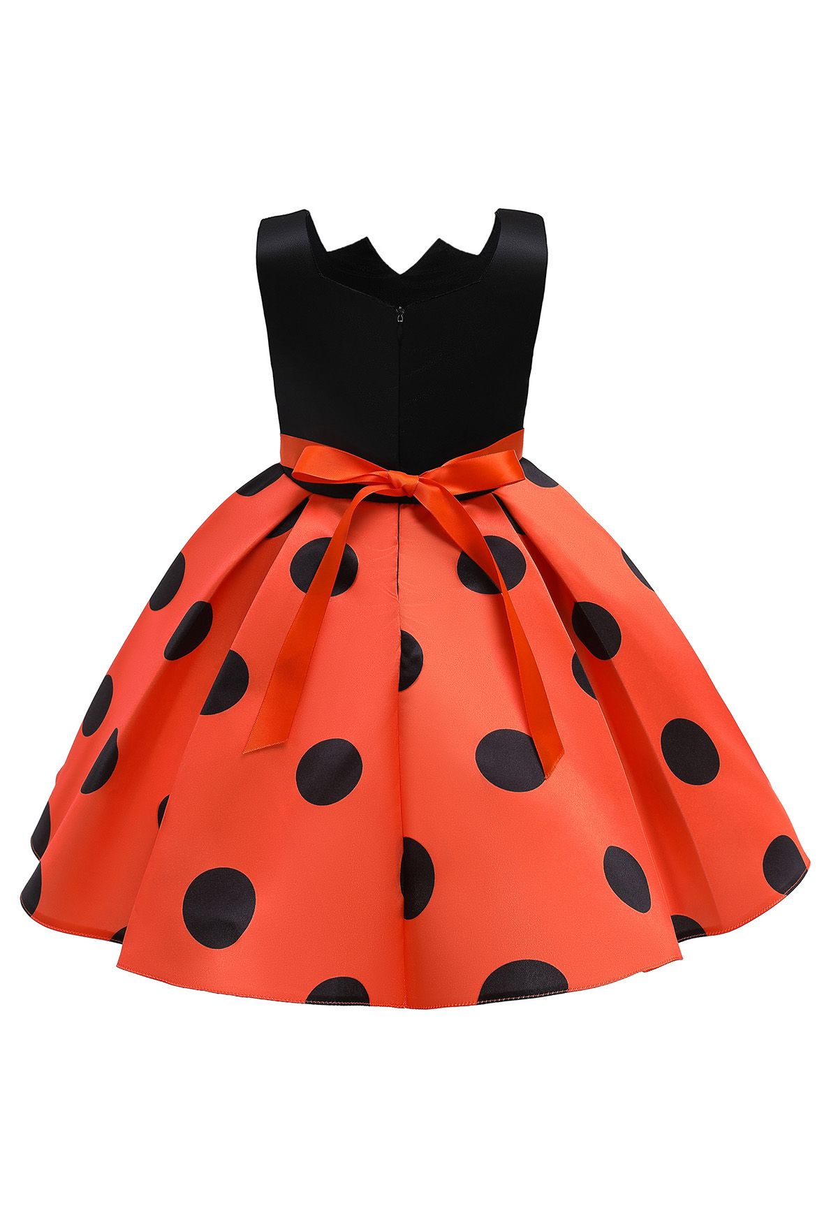 Polka Dot Bowknot Pleated Princess Dress in Orange