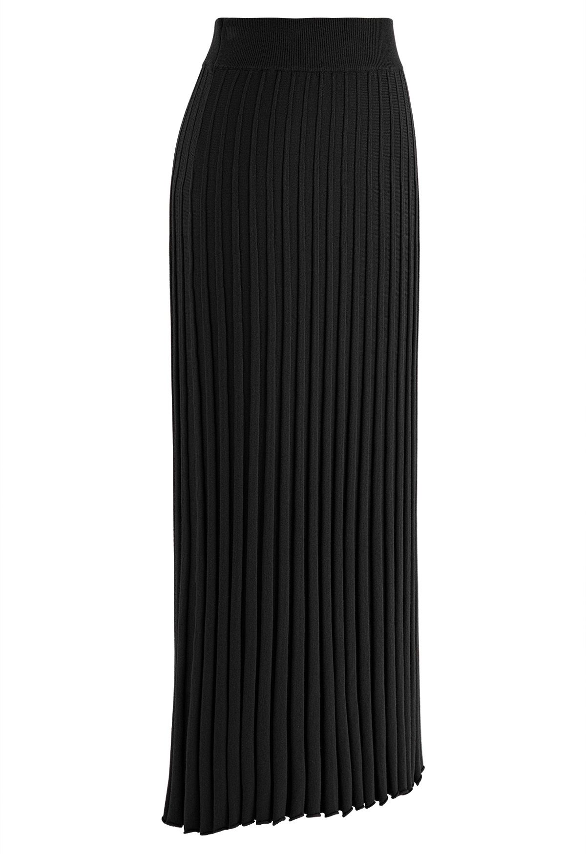 Ultra-Soft Lettuce Hem Knit Maxi Skirt in Black - Retro, Indie and ...