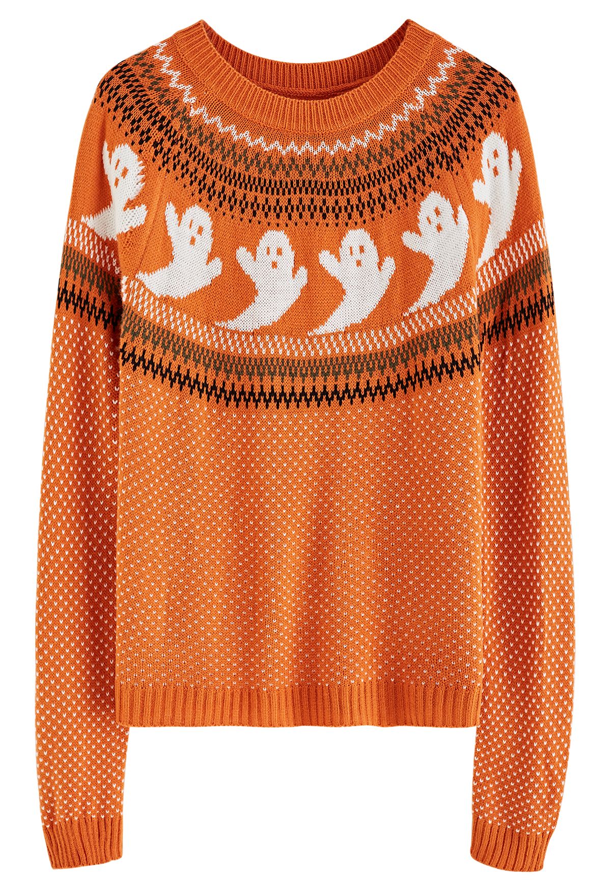 Cute Ghost Long Sleeves Knit Sweater in Orange