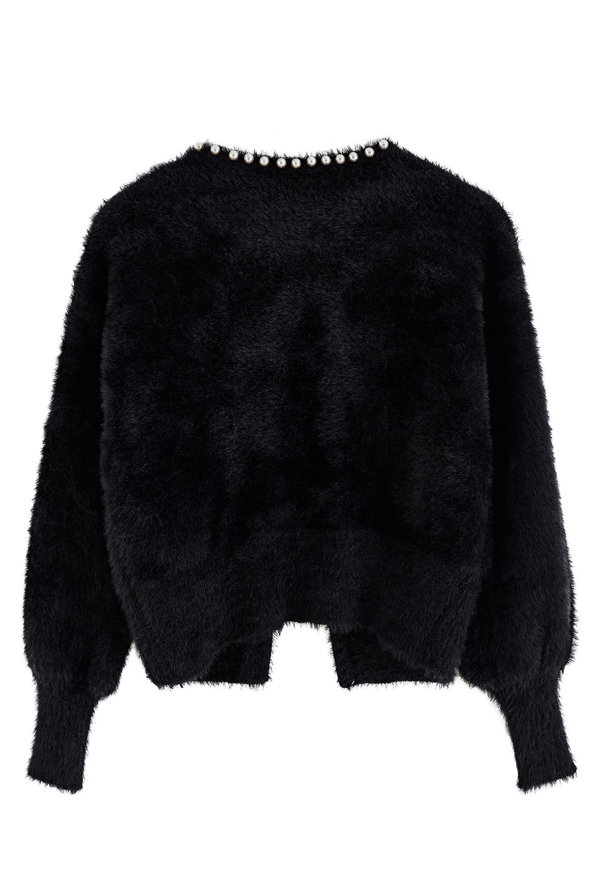 Open Front Pearly Fuzzy Knit Cardigan in Black - Retro, Indie and ...