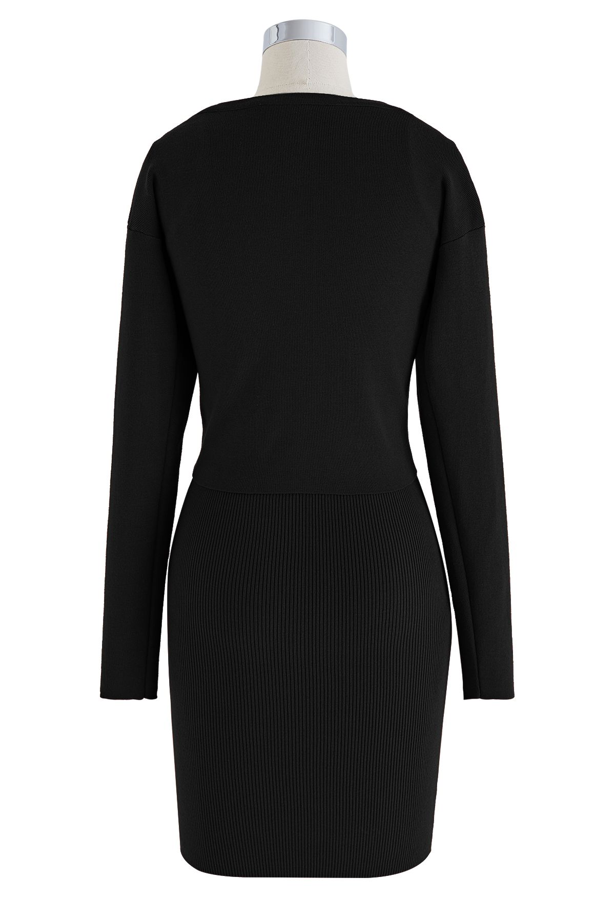 Twist Front Two-Piece Bodycon Knit Dress in Black - Retro, Indie and ...