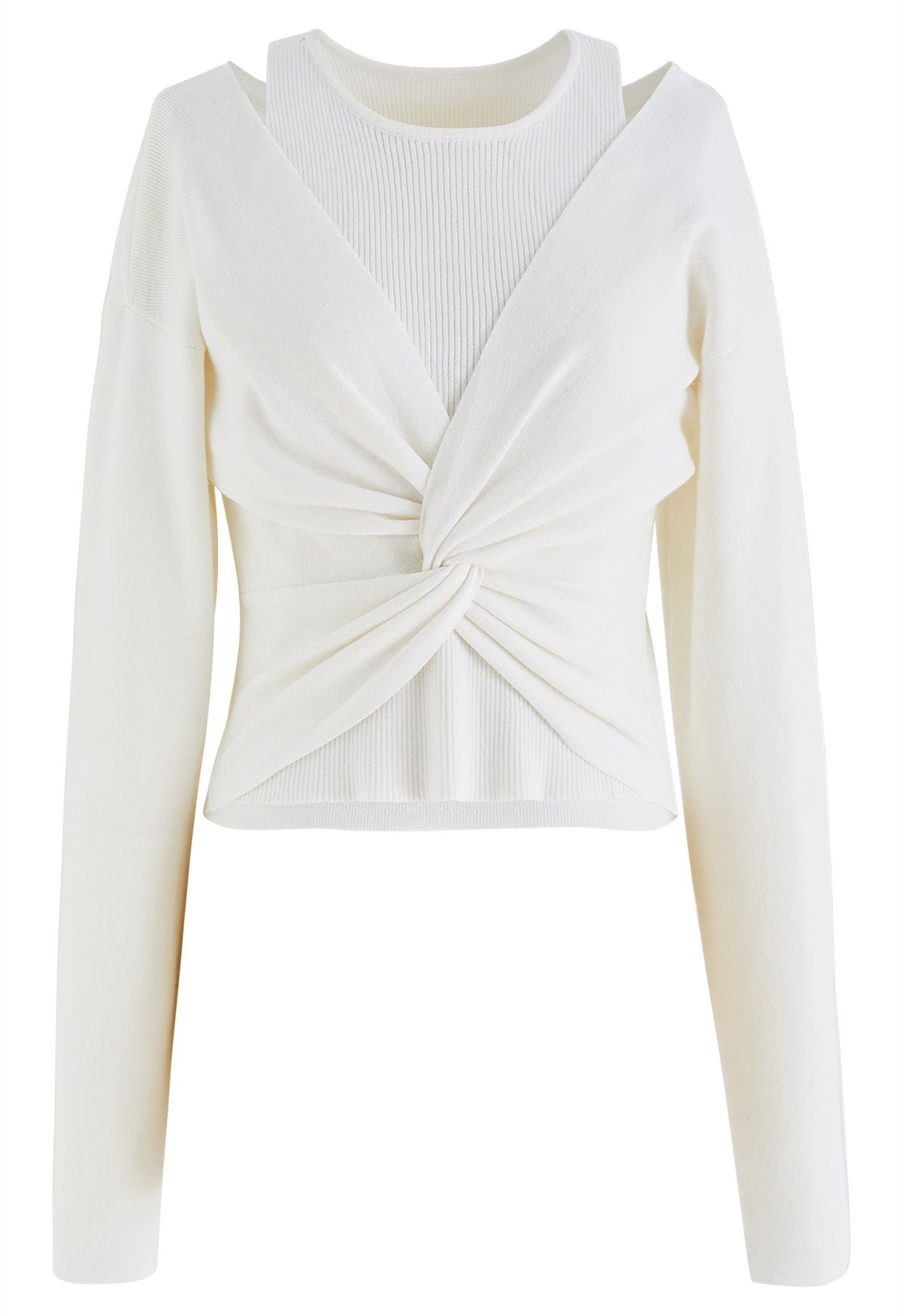 Twist Front Faux Two-Piece Knit Top in White - Retro, Indie and Unique ...