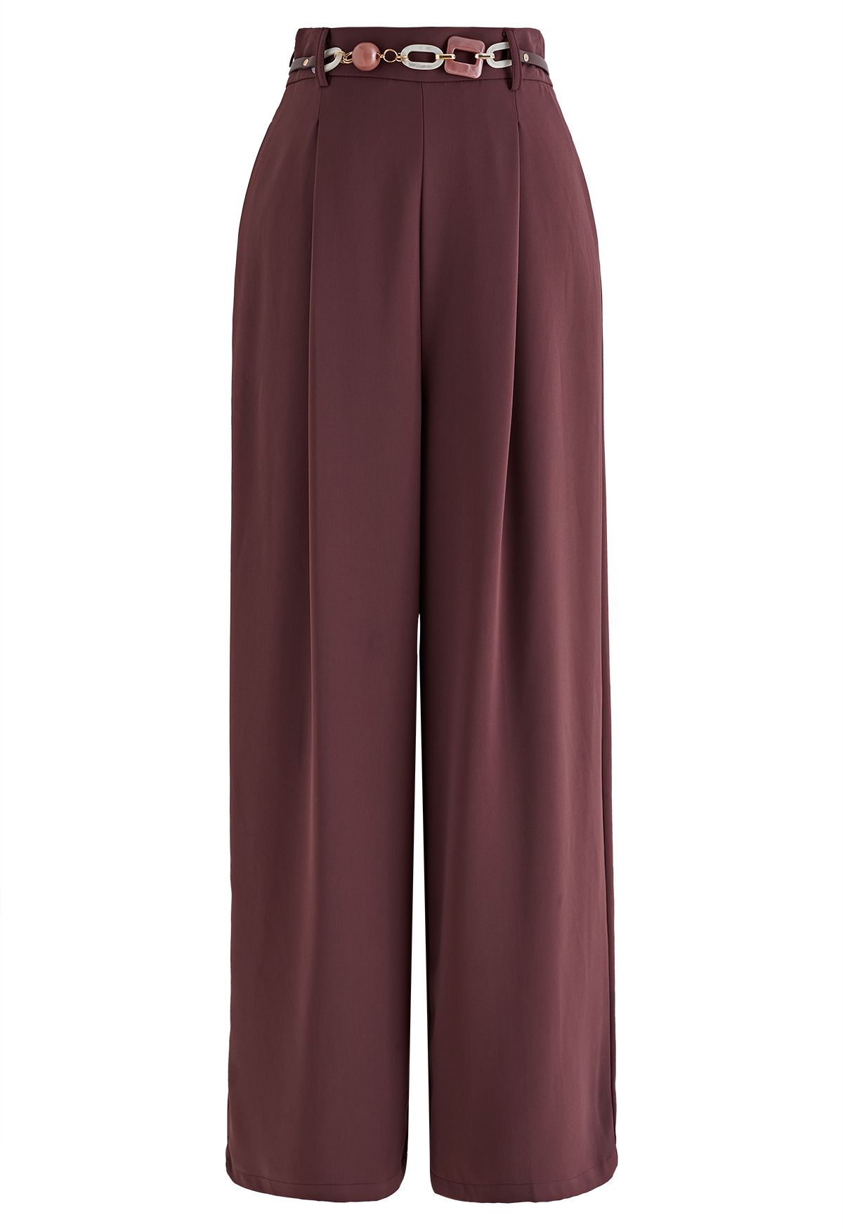 Pleat Front Wide-Leg Belted Pants in Berry - Retro, Indie and Unique ...
