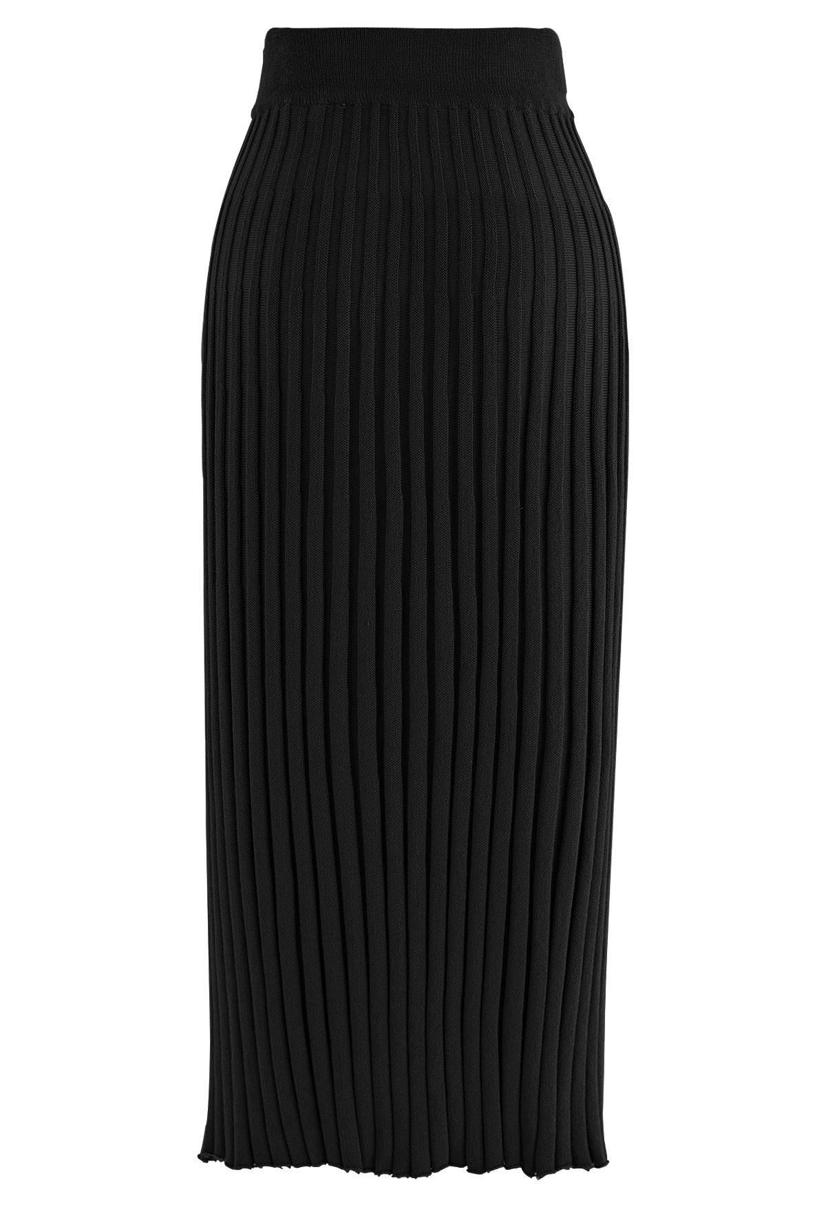 Buttoned Front Slit Rib Knit Skirt in Black - Retro, Indie and Unique ...