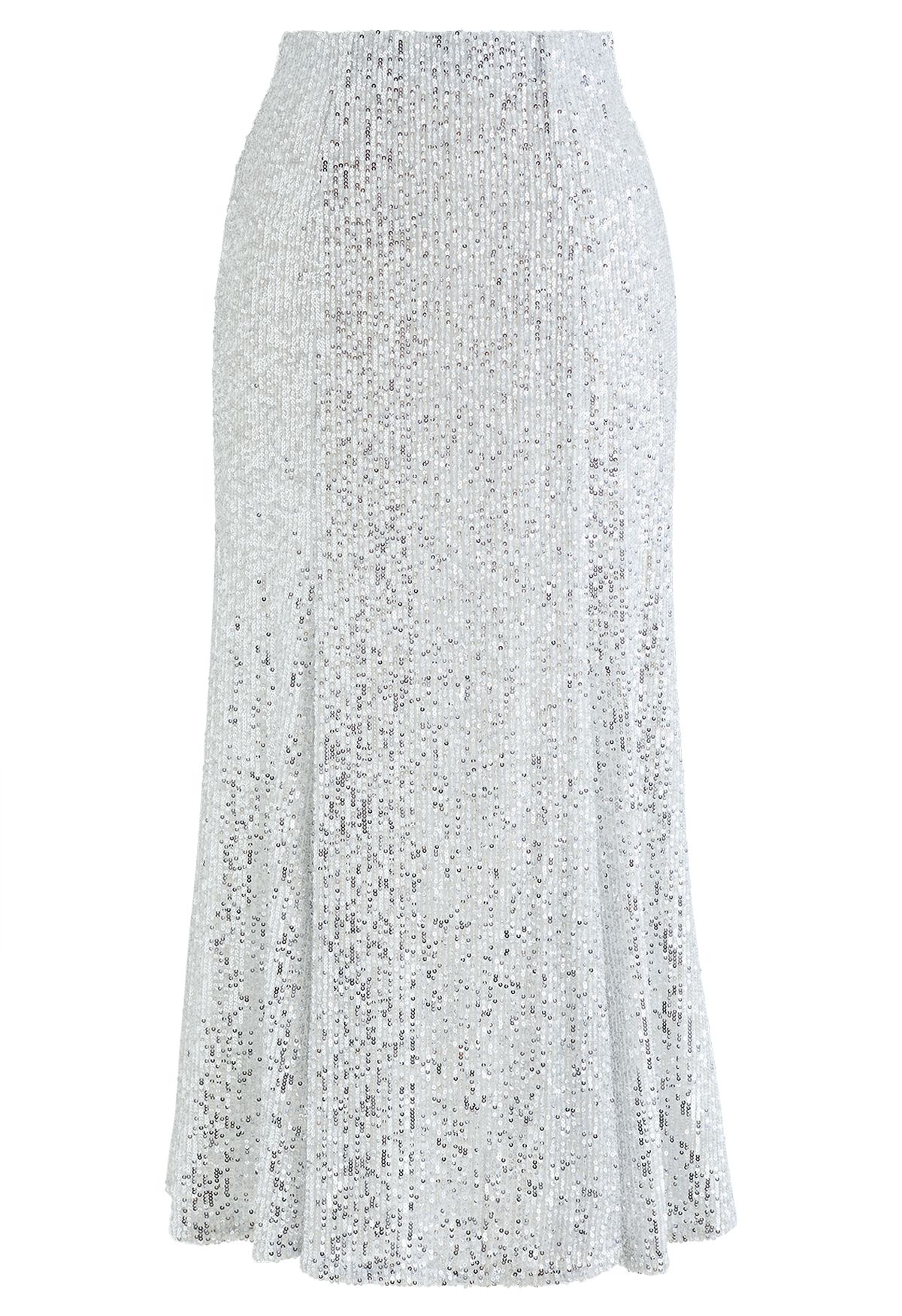 Glitter Sequins Trim Mermaid Midi Skirt in Silver - Retro, Indie and ...