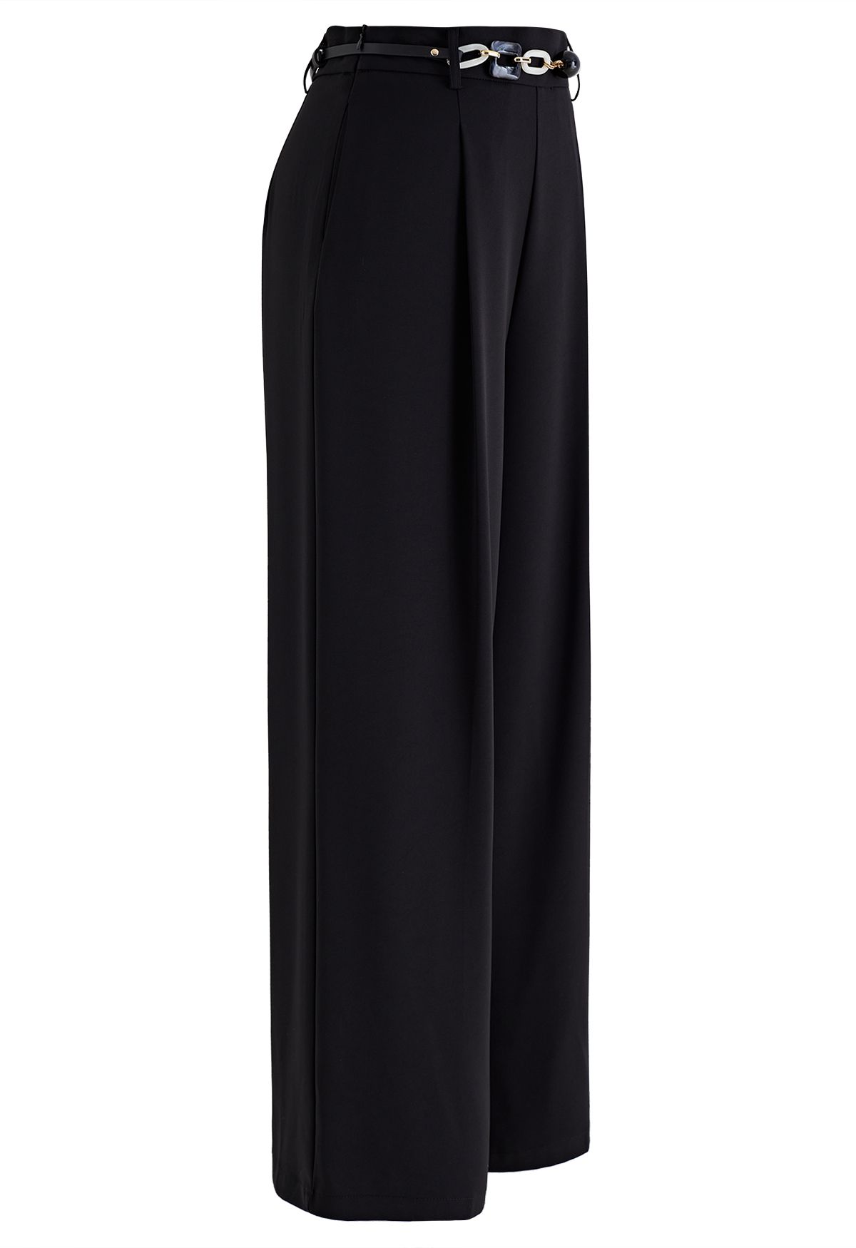 Pleat Front Wide-Leg Belted Pants in Black - Retro, Indie and Unique ...