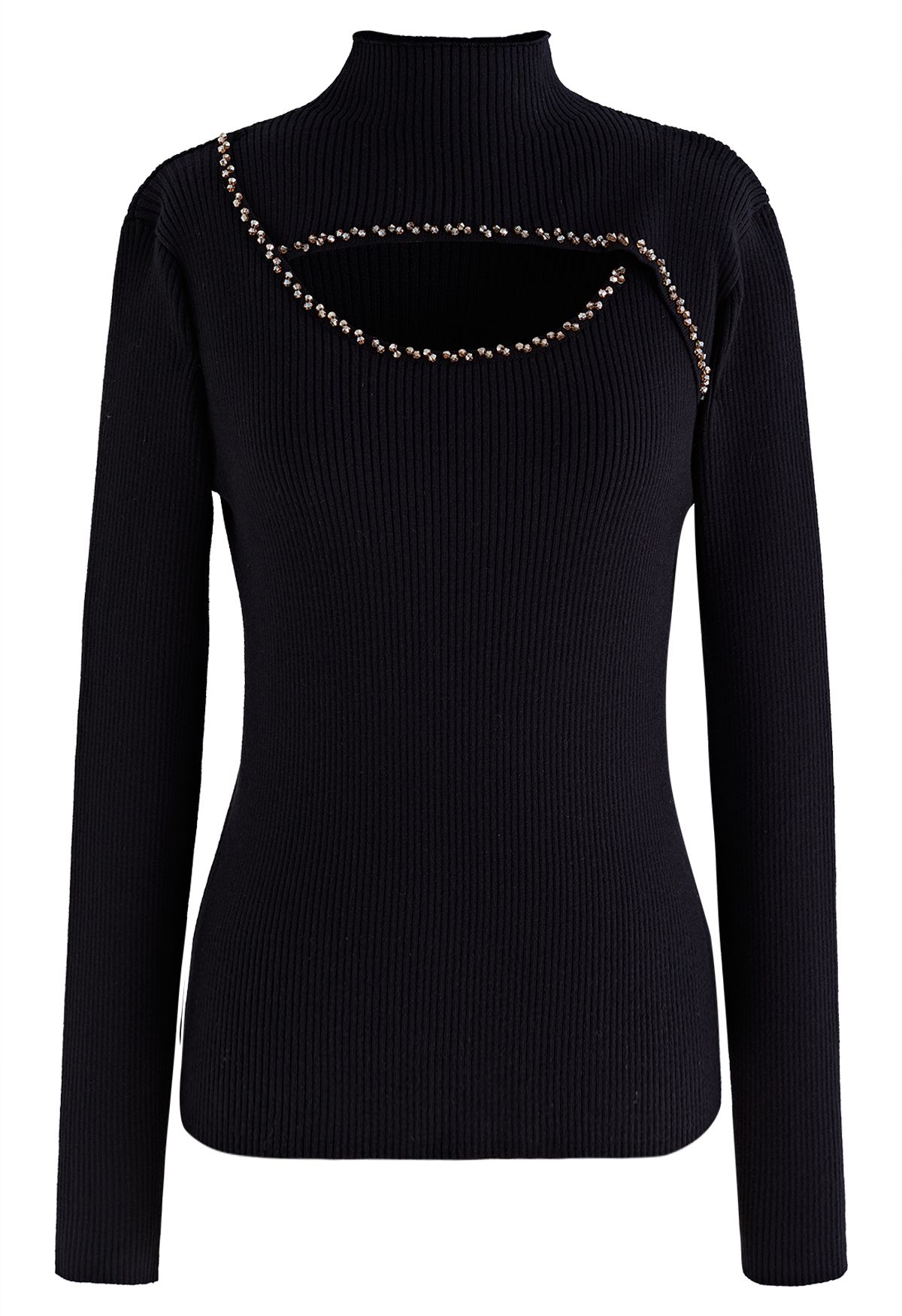 Crystal Trim Cutout High Neck Knit Top in Black - Retro, Indie and ...