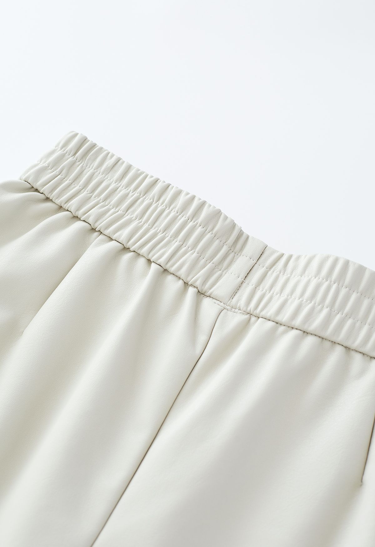 Textured Buttoned Faux Leather Shorts in Ivory - Retro, Indie and ...