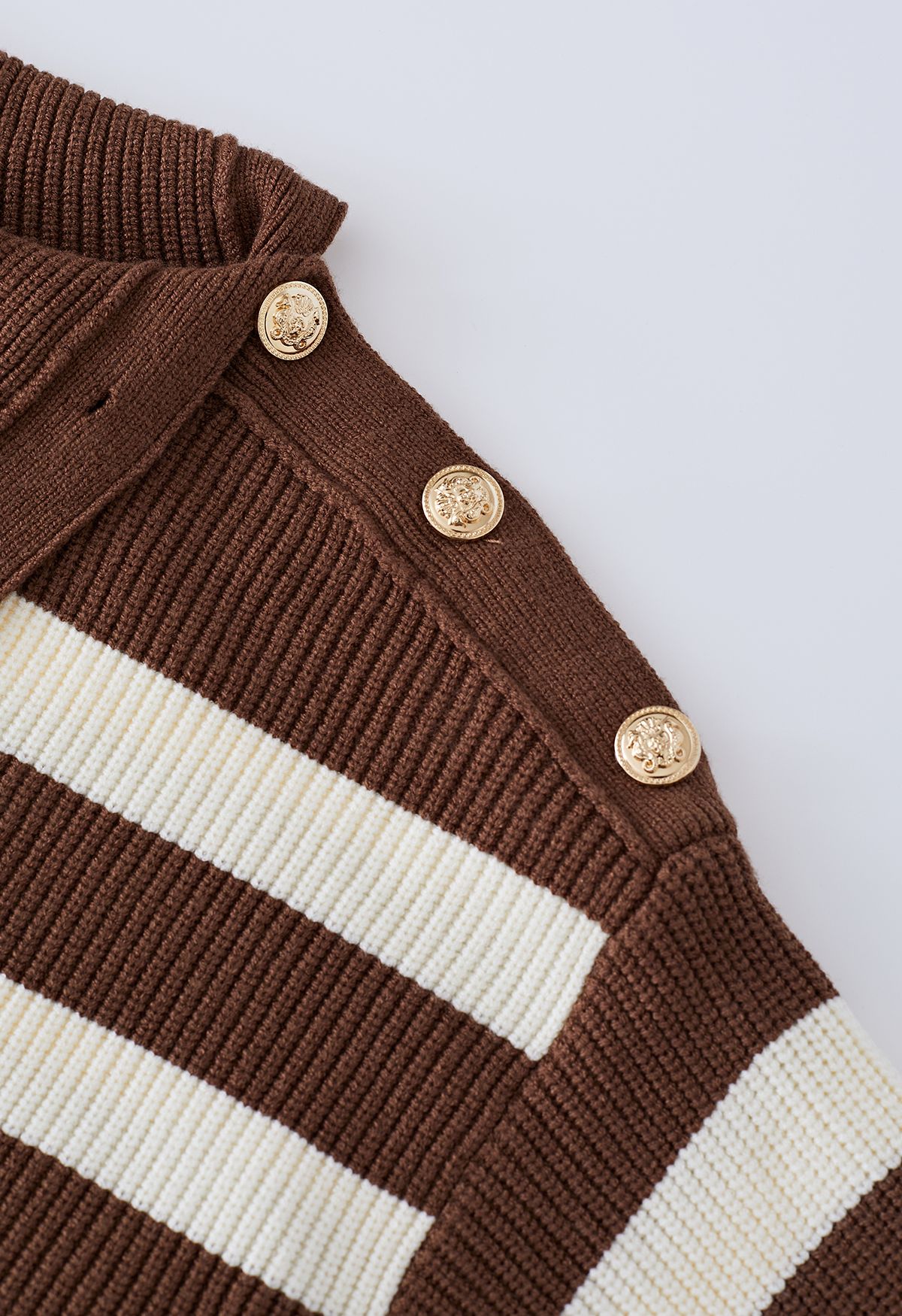 Buttoned Neck Striped Oversize Sweater in Brown