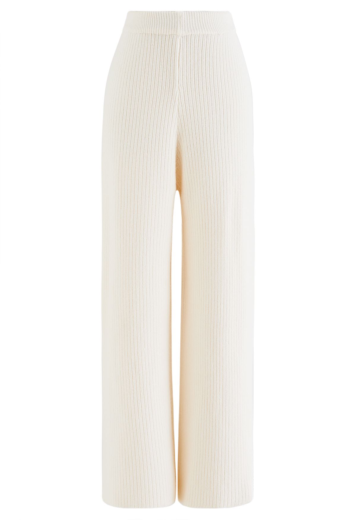 Mock Neck Buttoned Sweater and Straight Leg Knit Pants Set in Cream