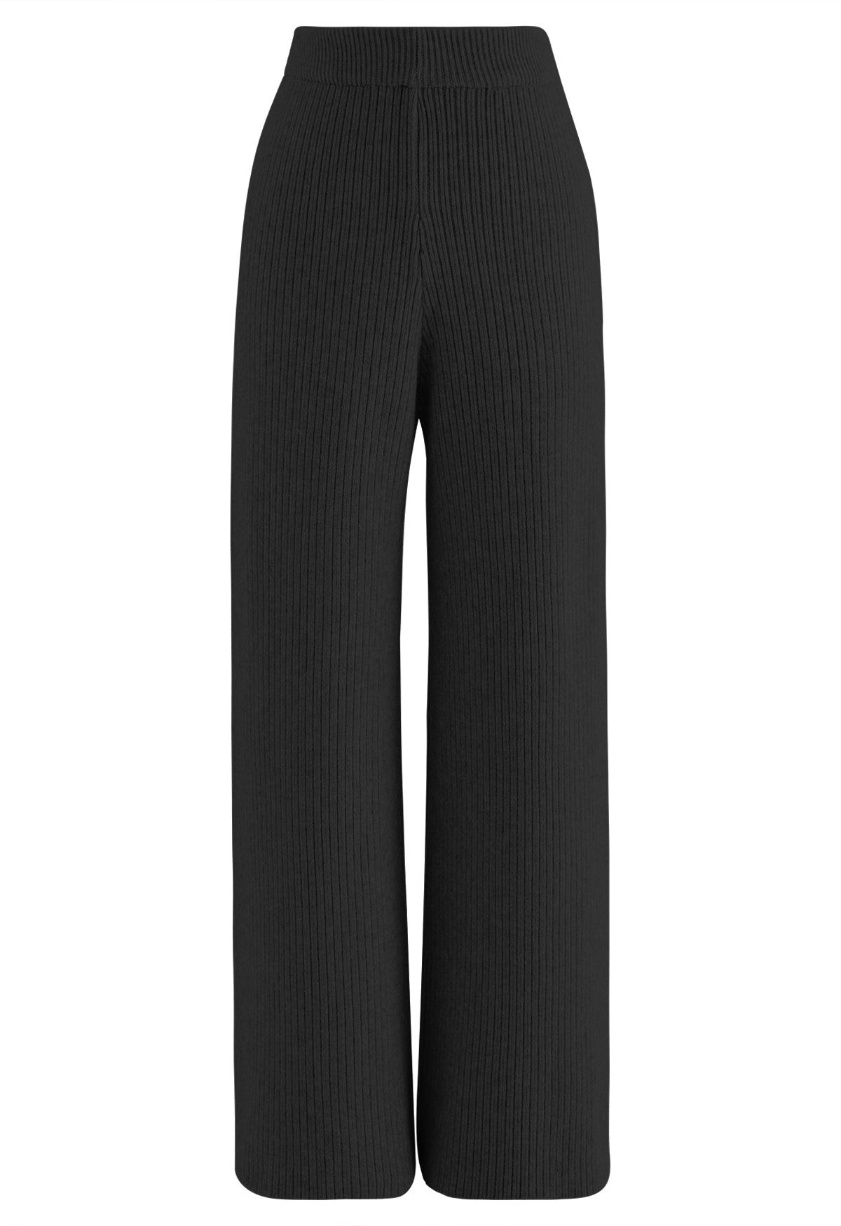 Mock Neck Buttoned Sweater and Straight Leg Knit Pants Set in Black ...