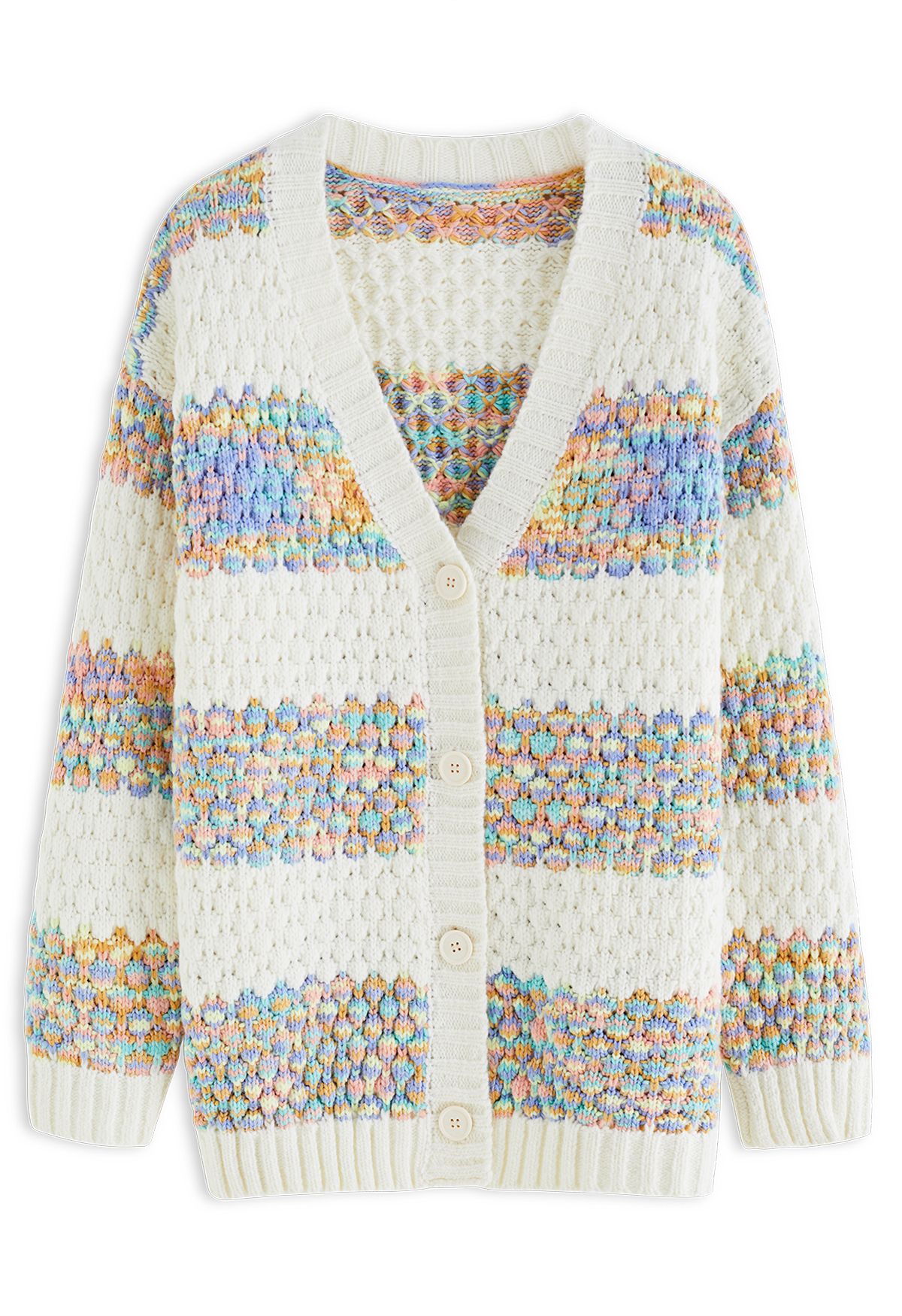 Colorful Stripe Embossed Chunky Knit Cardigan - Retro, Indie and Unique ...