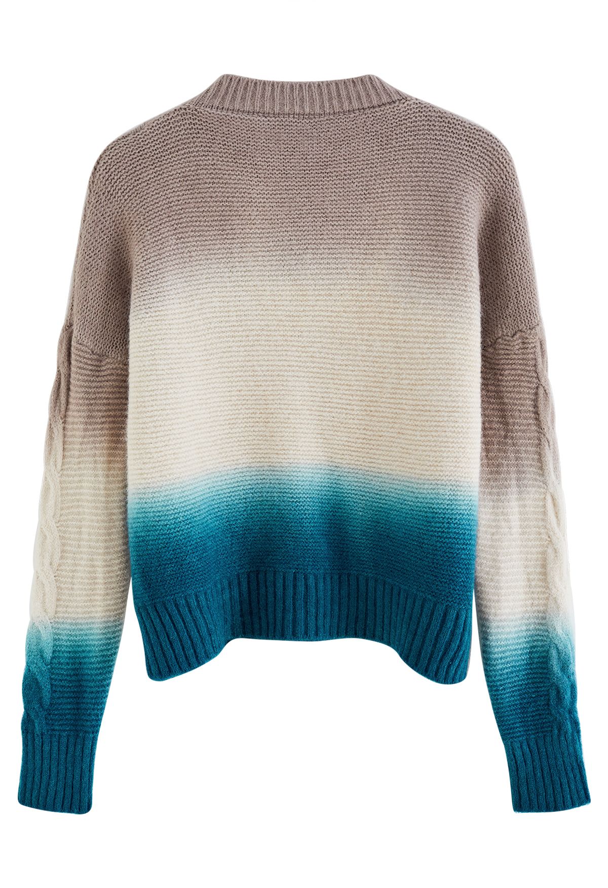 Ocean Ombre V-Neck Cable Knit Sweater