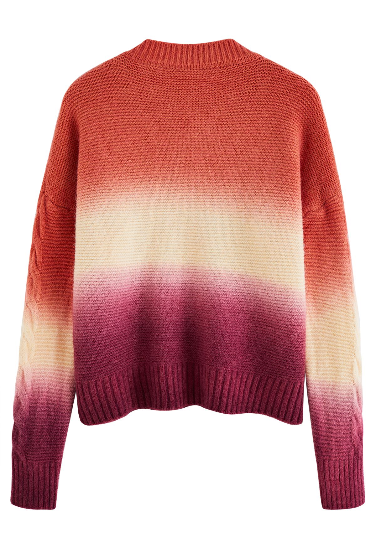 Sunset Ombre V-Neck Cable Knit Sweater