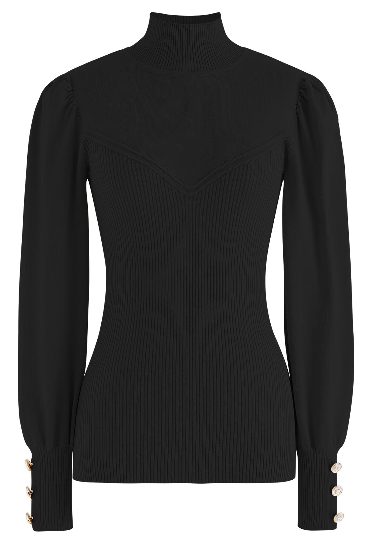 Rib Splicing Fitted Soft Knit Sweater in Black - Retro, Indie and ...