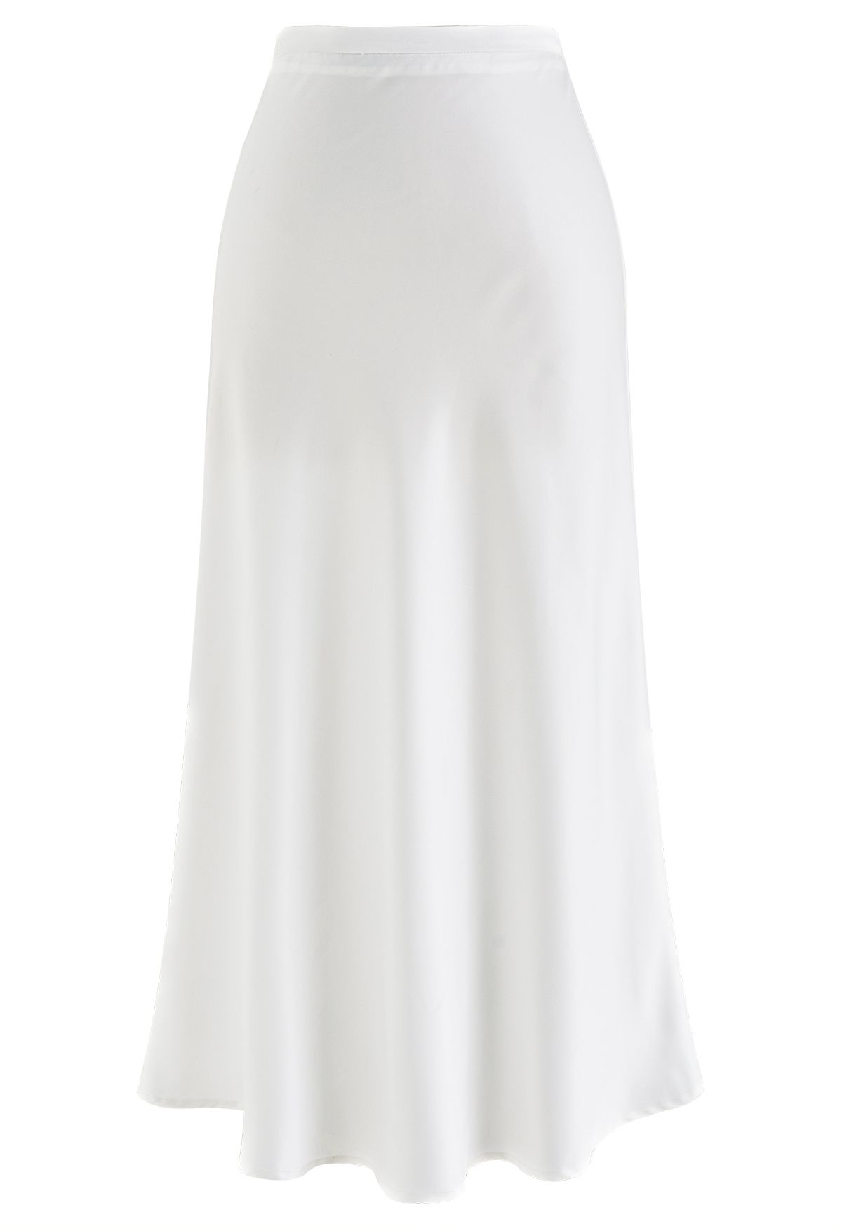 Satin Finish Bias Cut Midi Skirt in White