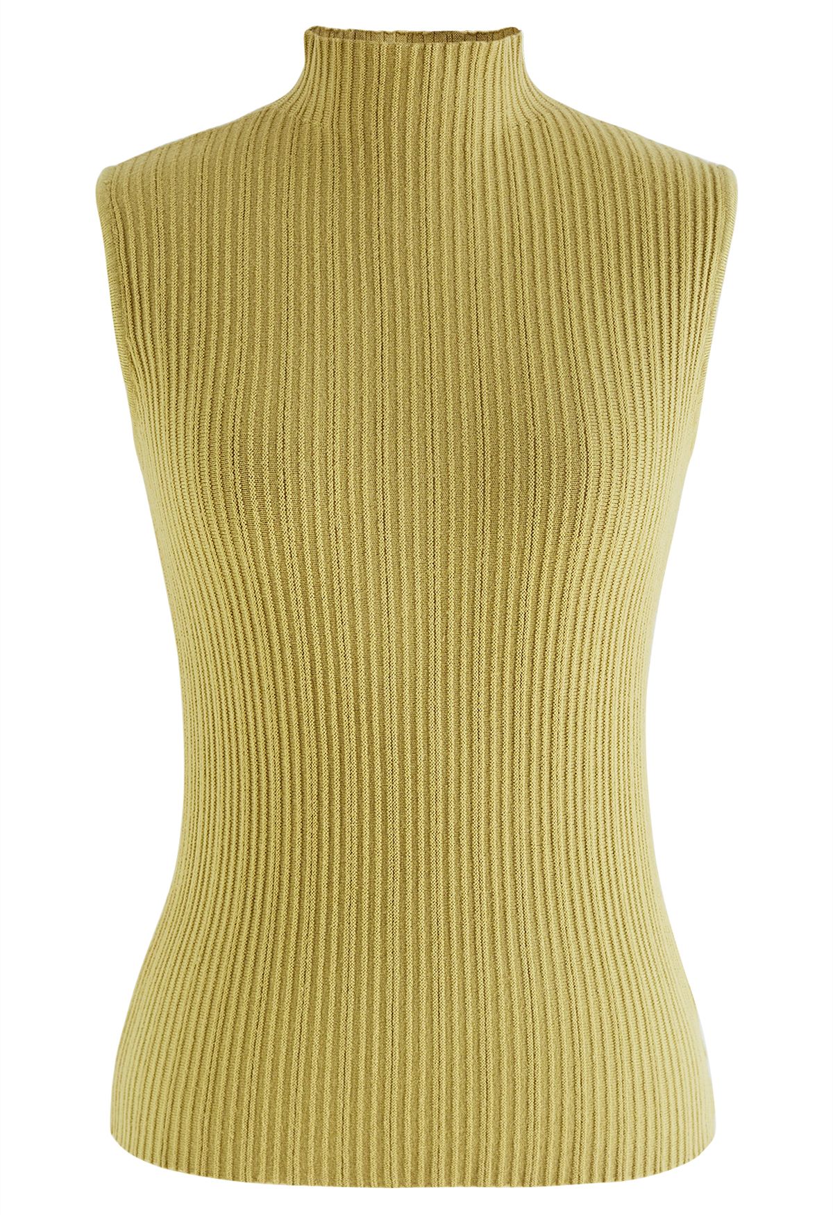 Mock Neck Sleeveless Textured Knit Top in Mustard