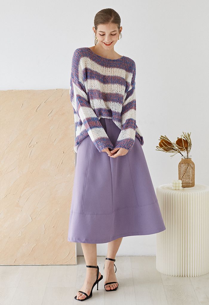High-End Flare Hem Midi Skirt in Lilac