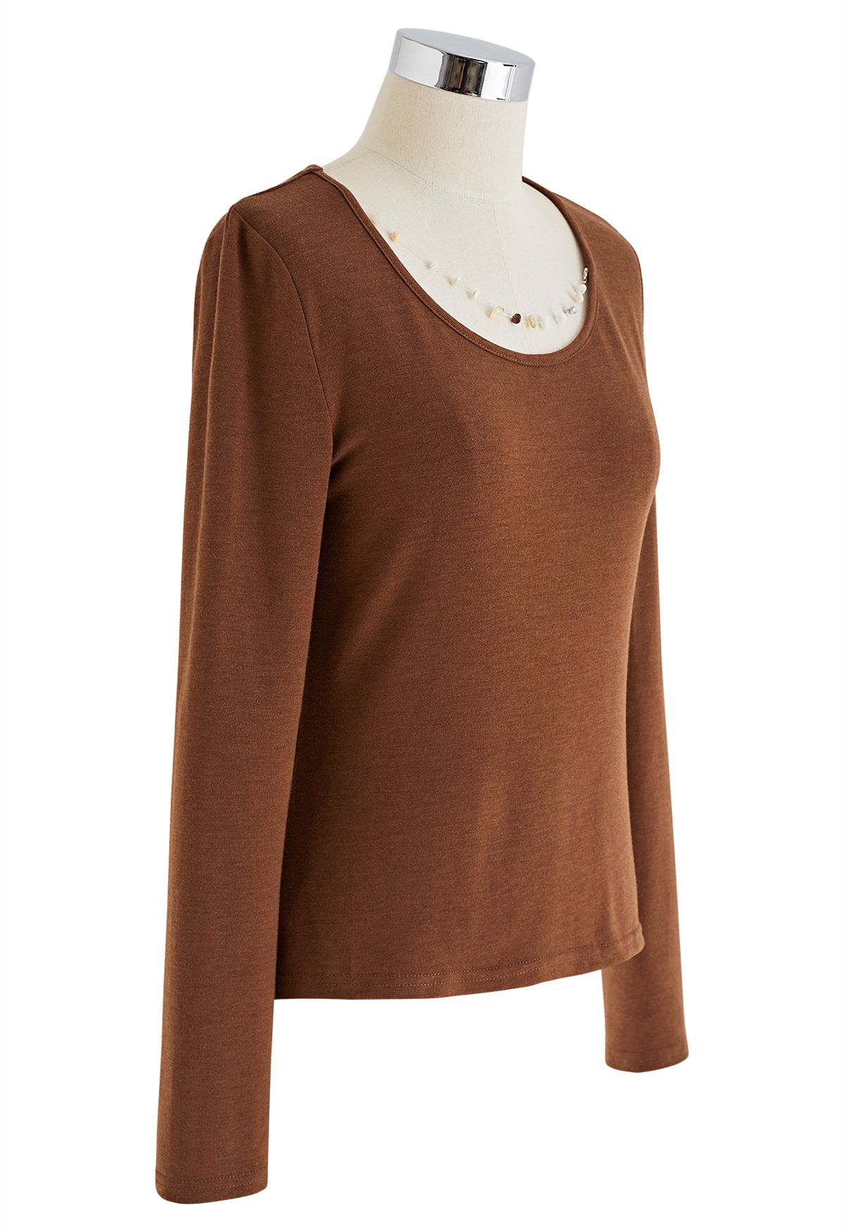 Pebble Necklace Long Sleeve Top in Brown