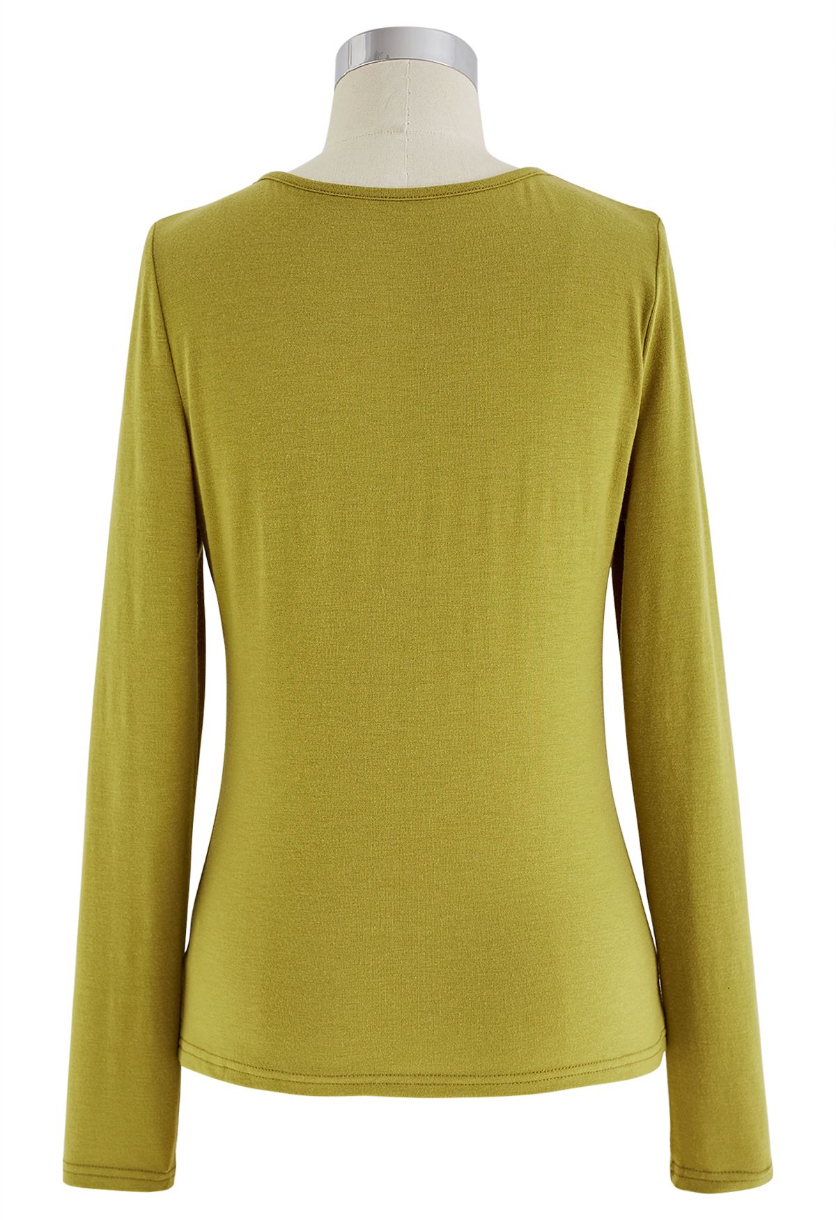 Pebble Necklace Long Sleeve Top in Moss Green