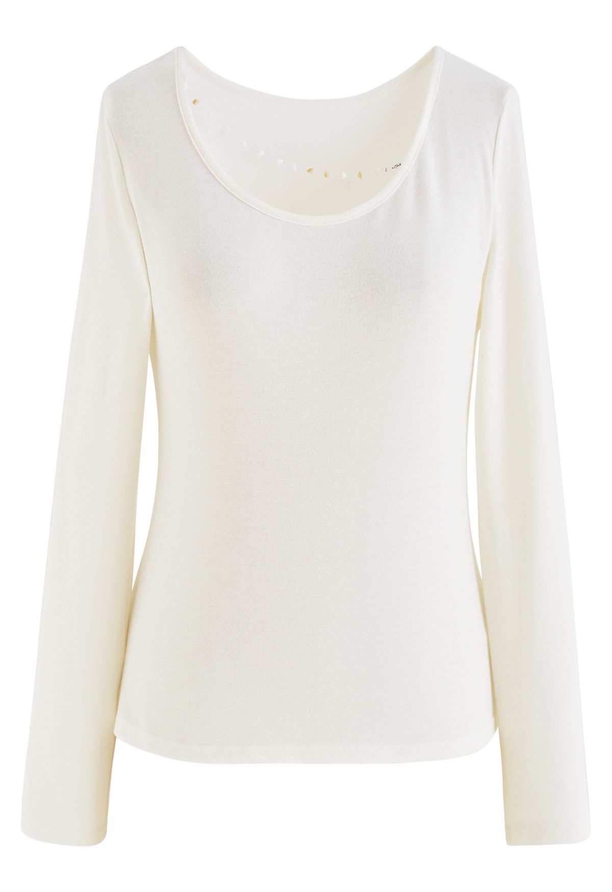 Pebble Necklace Long Sleeve Top in White