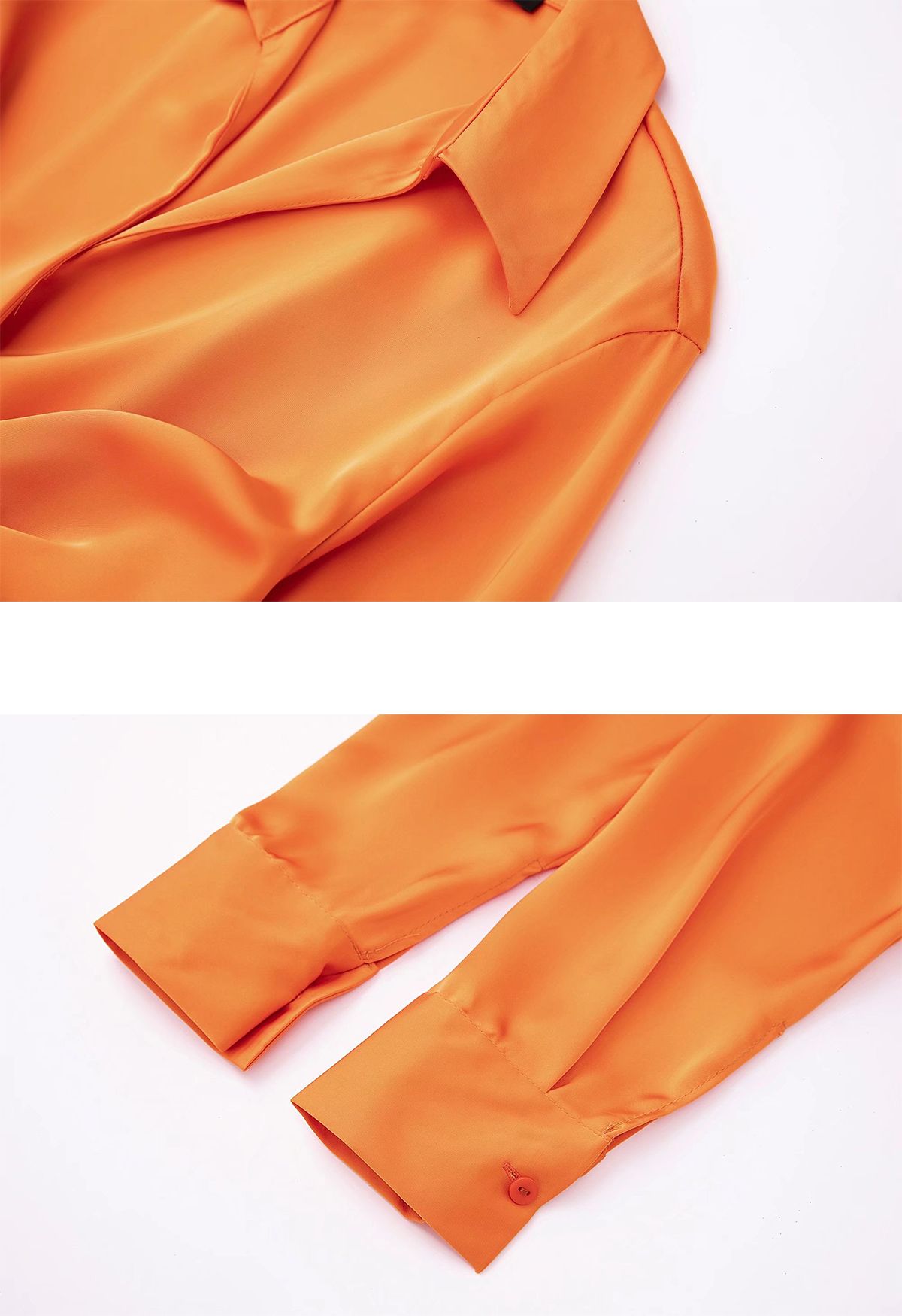 V-Neck Ruched Front Satin Shirt Dress in Orange