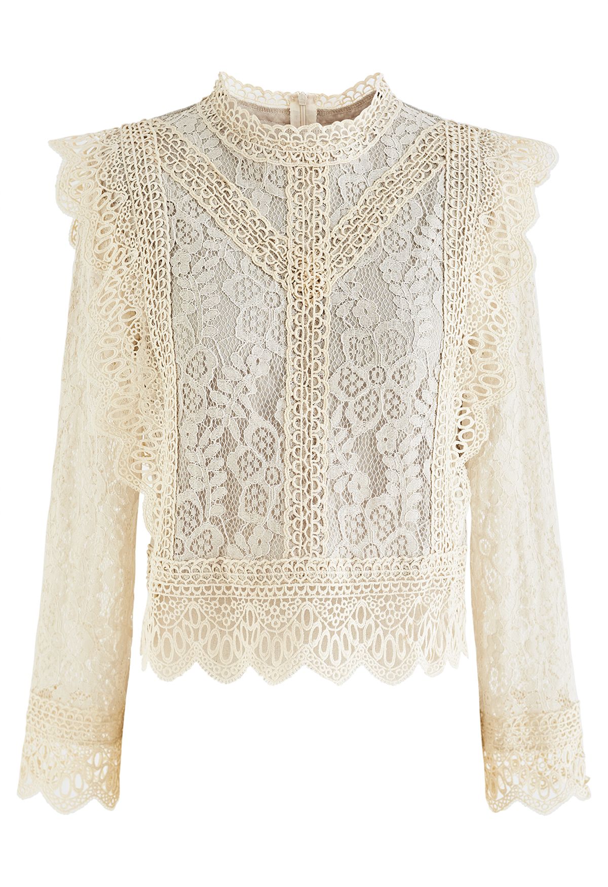 Your Sassy Start Long Sleeve Crochet Lace Top in Cream - Retro