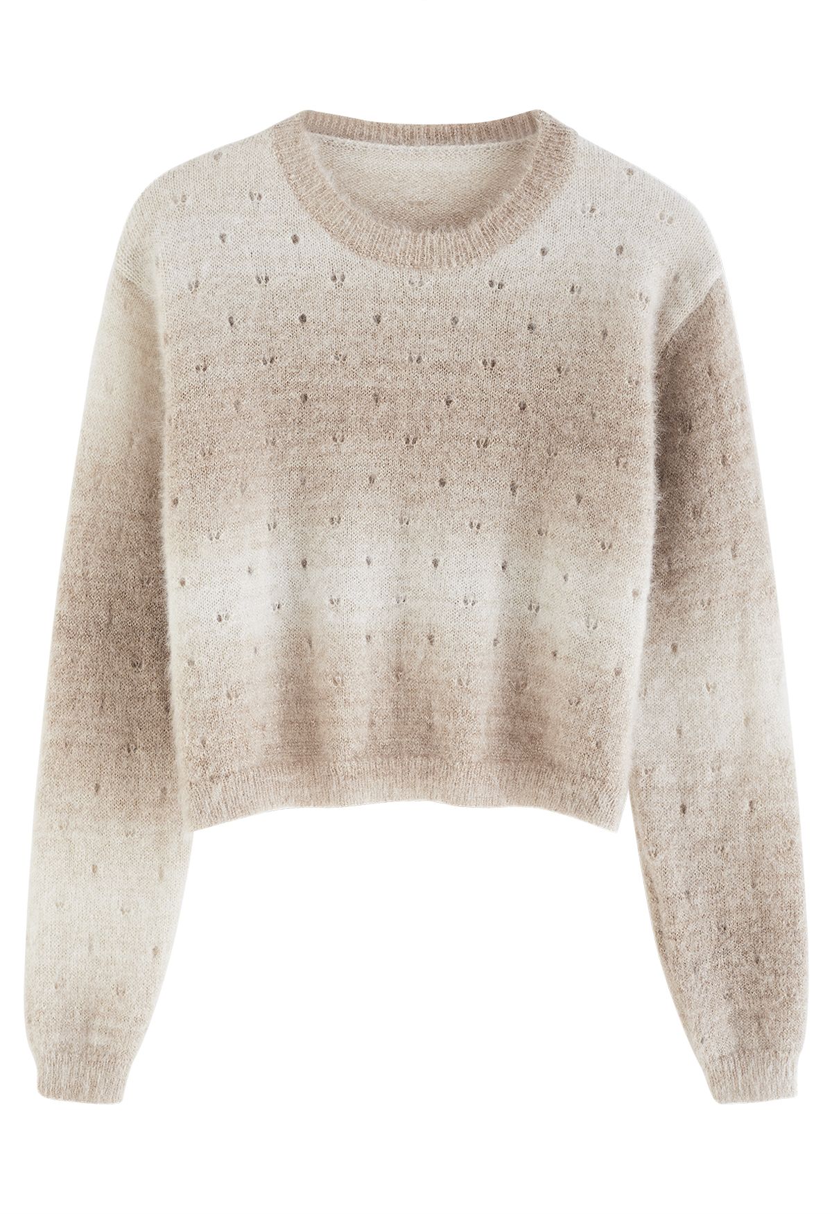 Ombre Eyelet Fuzzy Crop Sweater in Light Tan - Retro, Indie and Unique ...