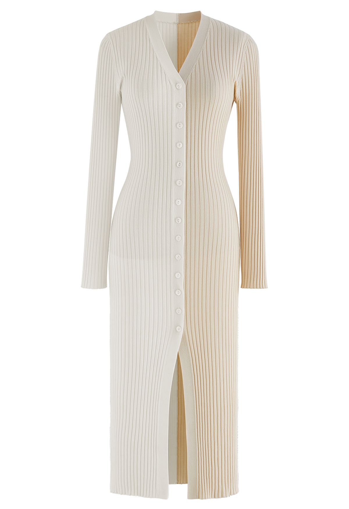 Button Down Two-Tone Spliced Bodycon Knit Dress in Cream - Retro, Indie ...