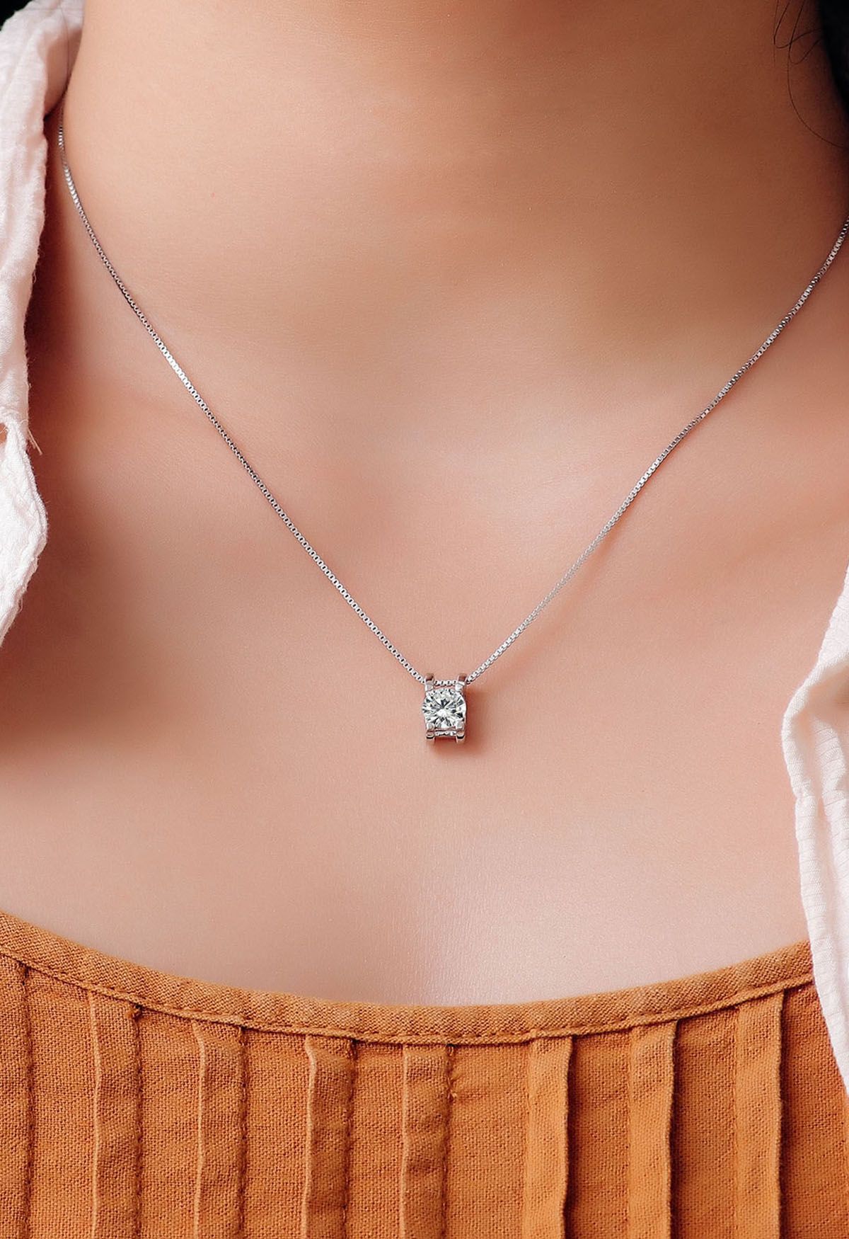 Single Diamond Four Prong Moissanite Necklace