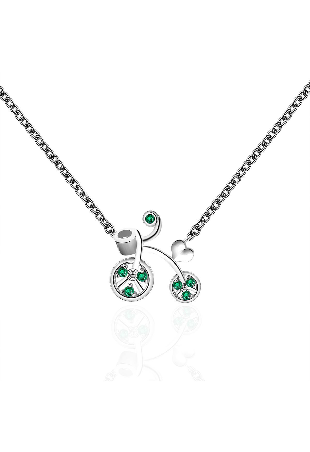 High Wheel Bicycle Shape Emerald Gem Necklace